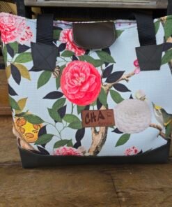 Upcycled Handbags - Very Pale Grey Camelias/Pineapple