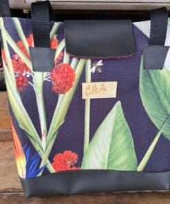 Upcycled Handbags - Charcoal Bird of Paradise/Pineapples