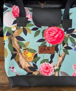 Upcycled Handbags - Mint Camelias/Monkey