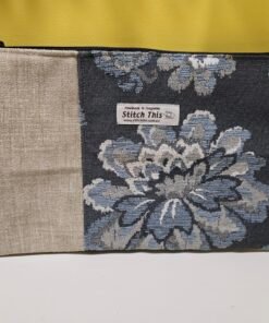 Upholstery Fabric Zippered Pouch - Blue/Cream