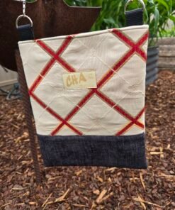 Crossbody Bag with Internal Pocket - Cream/Grey/Red