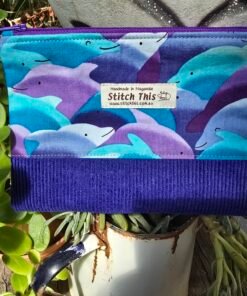 Ultimate Upcycled Zippered Pouch - Darling Dolphins