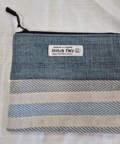Upcycled Upholstery Fabric Zippered Pouch - Fawn/Aqua
