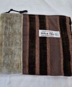 Upcycled Upholstery Fabric Zippered Pouch - Brown Stripe