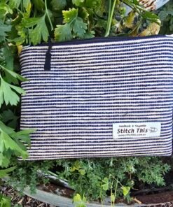 Zippered Toiletry Pouch - Striped Blue